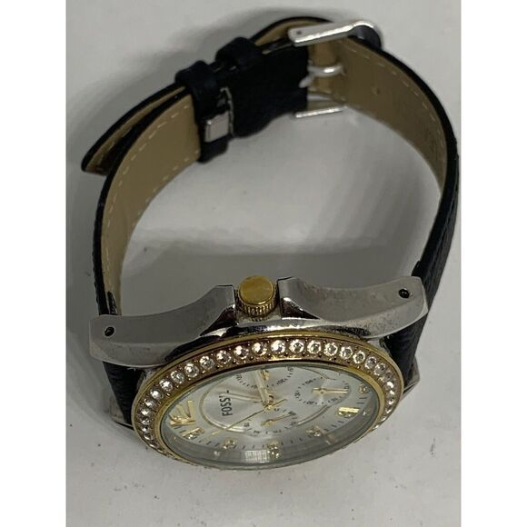 Fossil ES3204 Women Black Leather Analog Silver Dial Quartz Genuine Watch HK834 - Picture 7 of 11